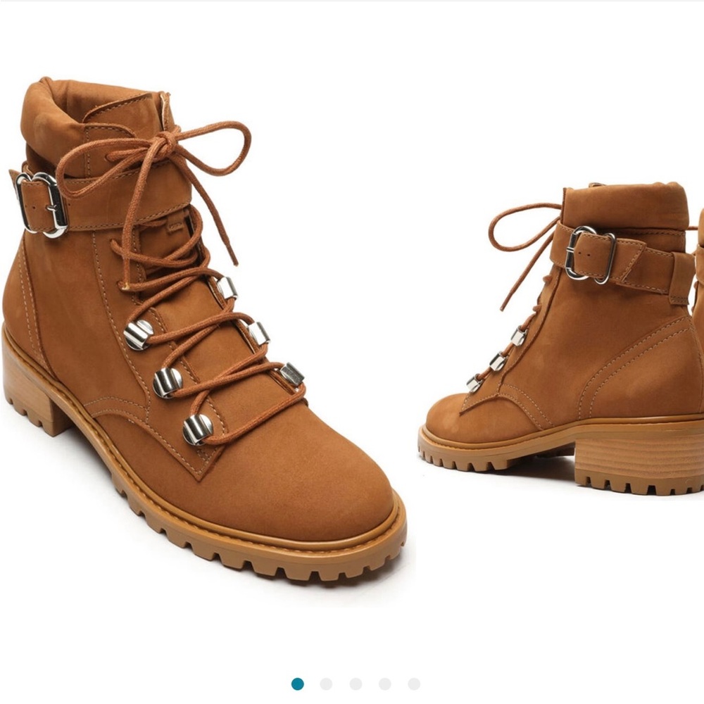 Schutz Buckled Leather Suede Hiker Boot